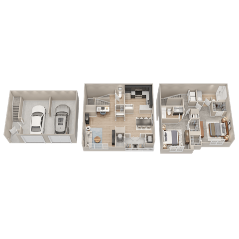 Floor plan for 2 beds, 2.5 baths, 1570 sqft